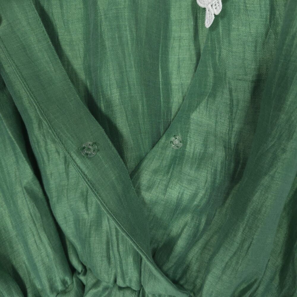 NWT MAJE Women’s‎ Size 40 US 8 LINEN Blend Short Jumpsuit Romper Green Lace - Picture 14 of 16